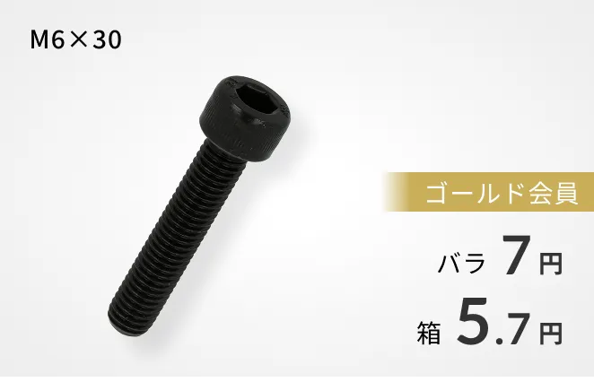 M6x30 ゴールド会員価格バラ7円、箱5.7円
