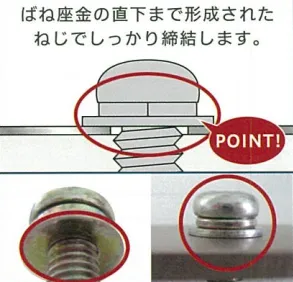 ばね座金の直下まで形成されたねじでしっかり締結します。
